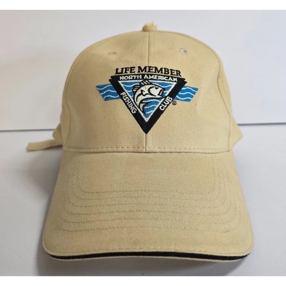 NAFC North American Fishing Club Life Member Cap Mens Beige Twill Baseball Hat
